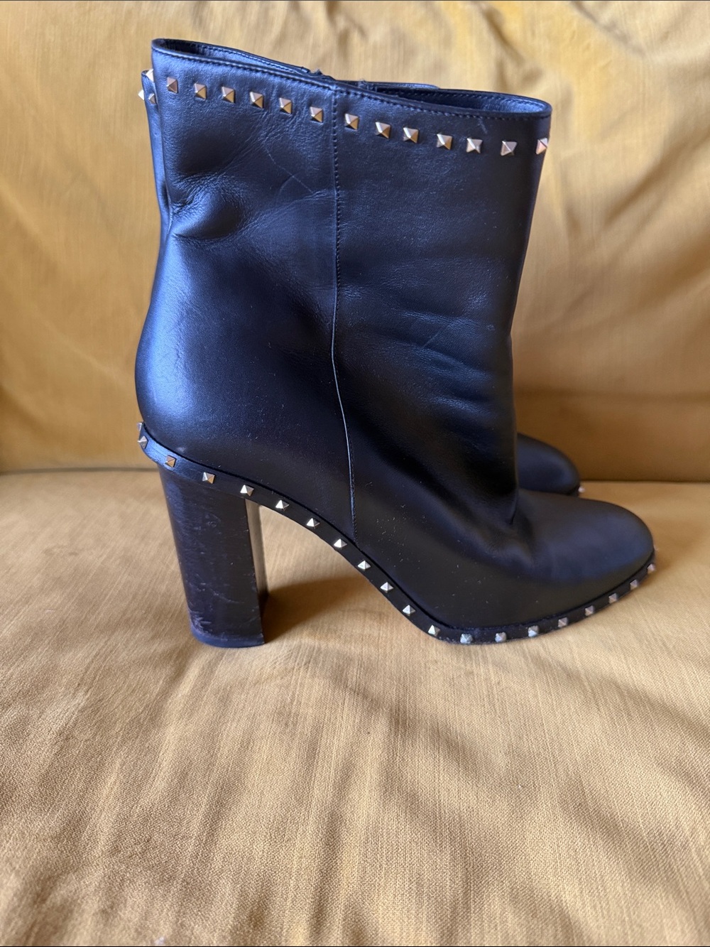 VALENTINO Black Studded Leather Ankle Boots - Women's Heeled Booties